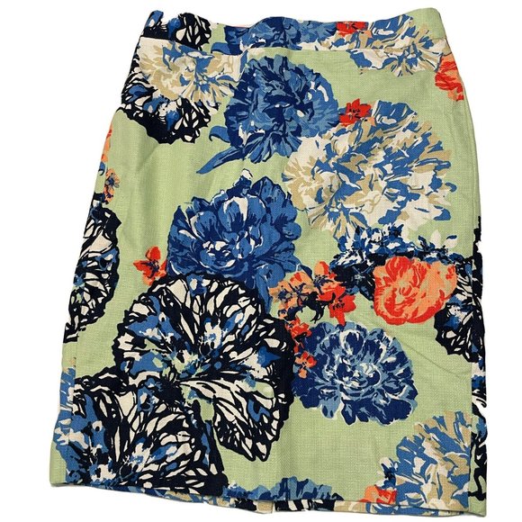 J Crew  Woman’s Sz 0 Straight pencil Skirt Lined Zip Floral Flower - Picture 1 of 8